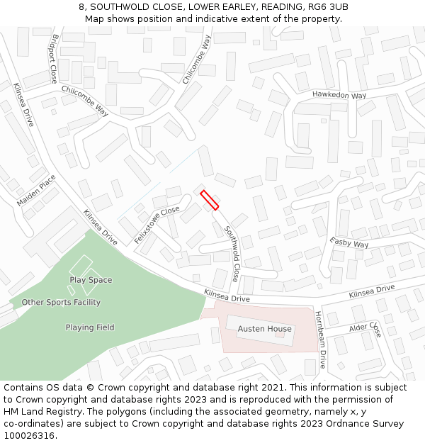 8, SOUTHWOLD CLOSE, LOWER EARLEY, READING, RG6 3UB: Location map and indicative extent of plot
