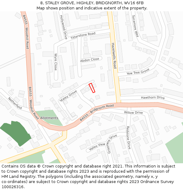 8, STALEY GROVE, HIGHLEY, BRIDGNORTH, WV16 6FB: Location map and indicative extent of plot