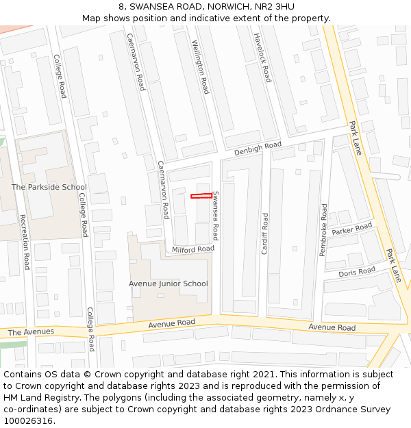8, SWANSEA ROAD, NORWICH, NR2 3HU: Location map and indicative extent of plot