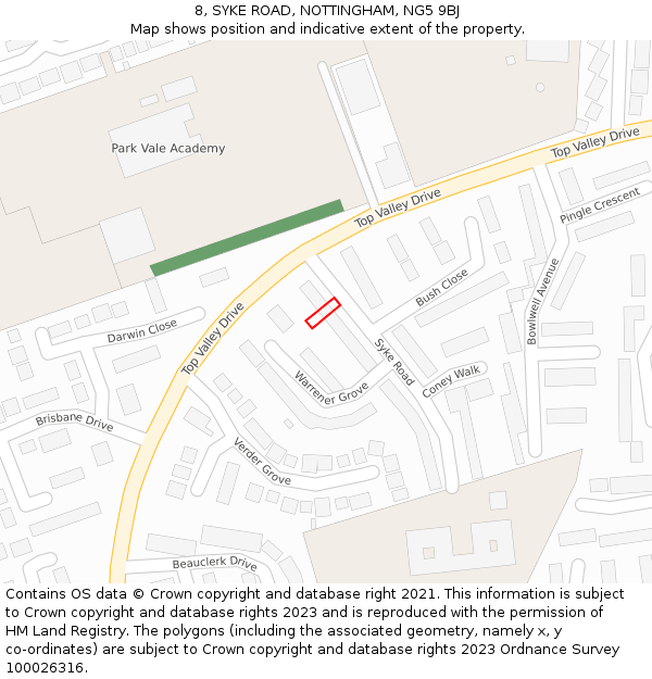 8, SYKE ROAD, NOTTINGHAM, NG5 9BJ: Location map and indicative extent of plot