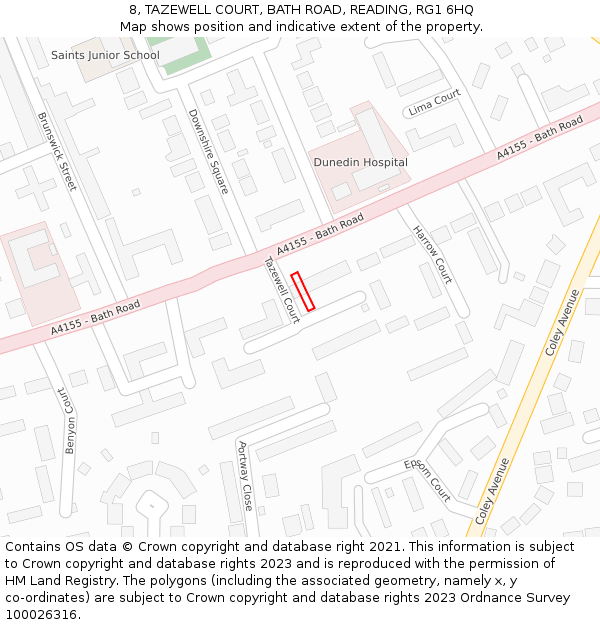 8, TAZEWELL COURT, BATH ROAD, READING, RG1 6HQ: Location map and indicative extent of plot