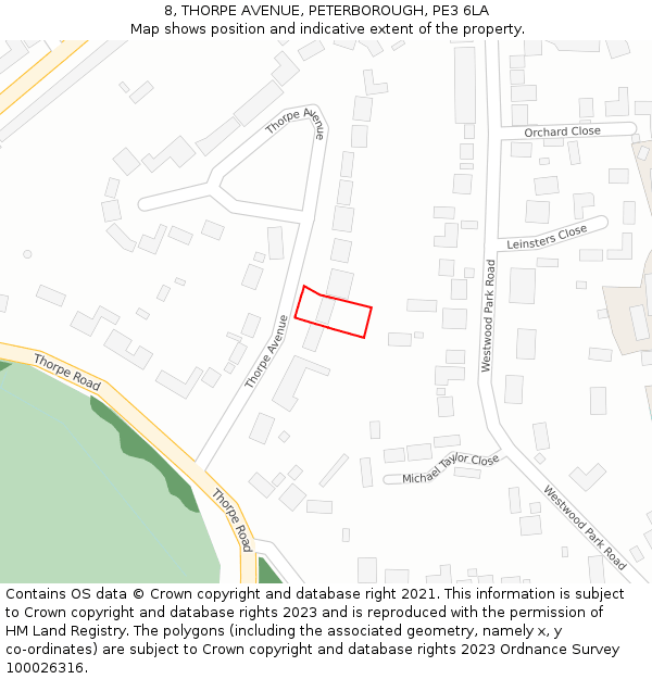 8, THORPE AVENUE, PETERBOROUGH, PE3 6LA: Location map and indicative extent of plot