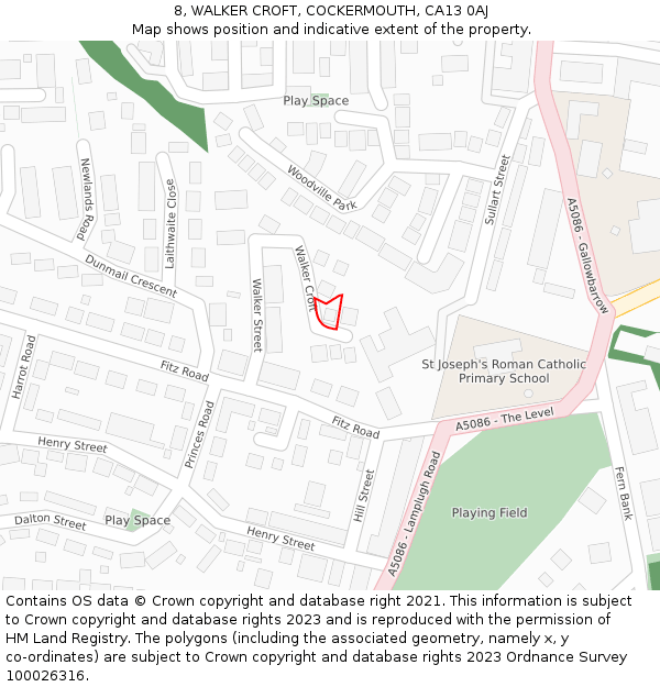 8, WALKER CROFT, COCKERMOUTH, CA13 0AJ: Location map and indicative extent of plot