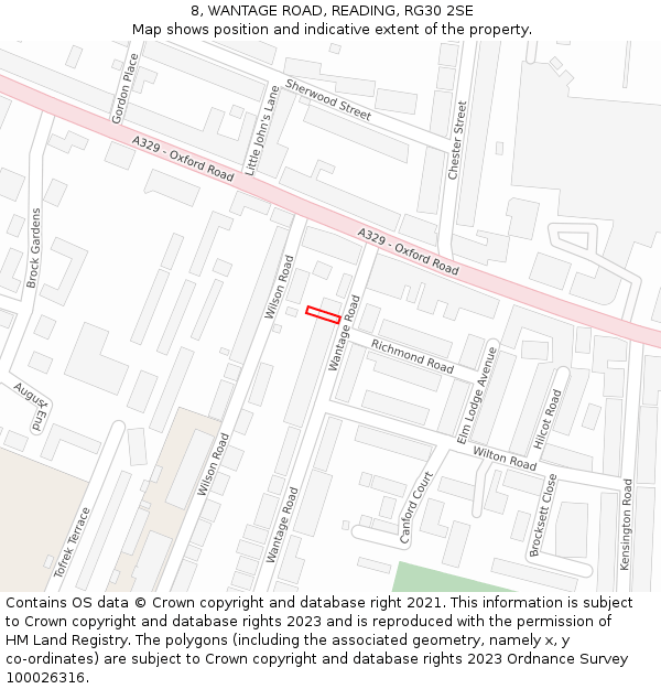 8, WANTAGE ROAD, READING, RG30 2SE: Location map and indicative extent of plot