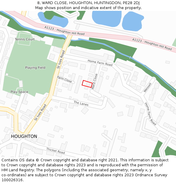 8, WARD CLOSE, HOUGHTON, HUNTINGDON, PE28 2DJ: Location map and indicative extent of plot