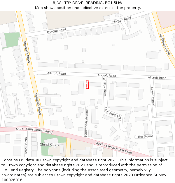 8, WHITBY DRIVE, READING, RG1 5HW: Location map and indicative extent of plot