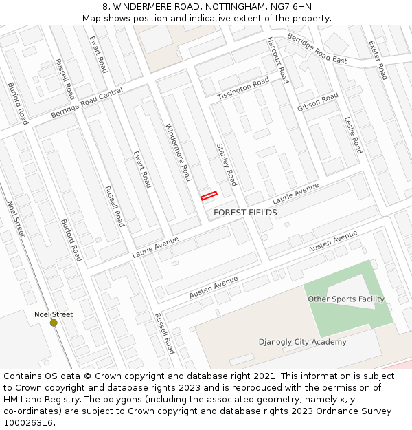 8, WINDERMERE ROAD, NOTTINGHAM, NG7 6HN: Location map and indicative extent of plot