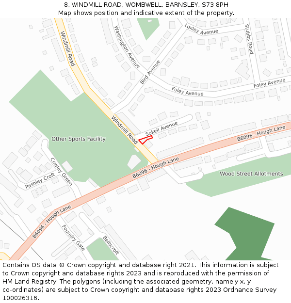 8, WINDMILL ROAD, WOMBWELL, BARNSLEY, S73 8PH: Location map and indicative extent of plot