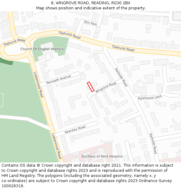 8, WINGROVE ROAD, READING, RG30 2BX: Location map and indicative extent of plot