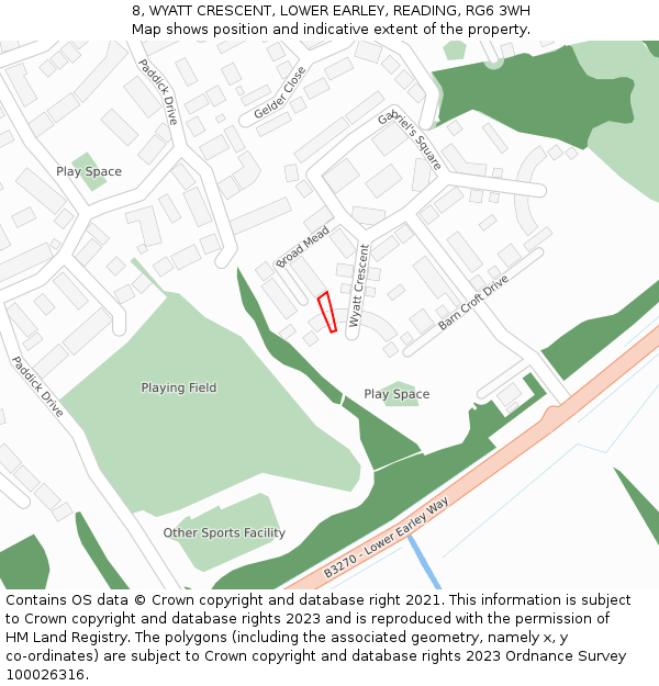 8, WYATT CRESCENT, LOWER EARLEY, READING, RG6 3WH: Location map and indicative extent of plot