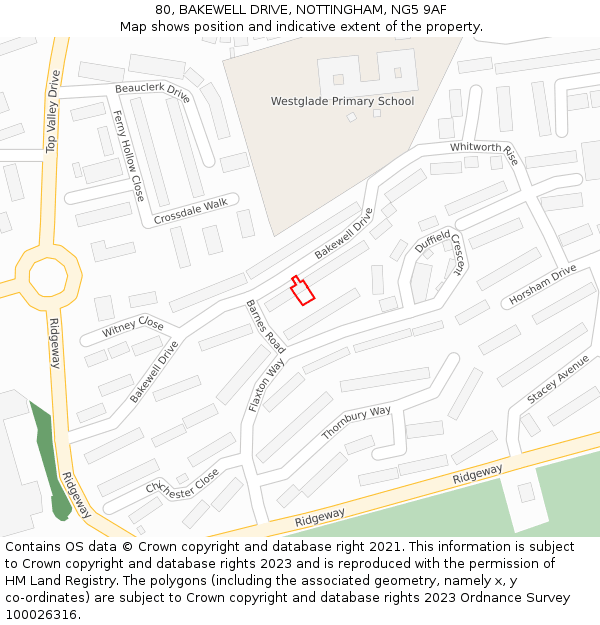 80, BAKEWELL DRIVE, NOTTINGHAM, NG5 9AF: Location map and indicative extent of plot