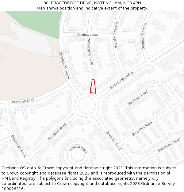 80, BRACEBRIDGE DRIVE, NOTTINGHAM, NG8 4PN: Location map and indicative extent of plot