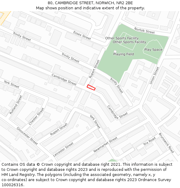 80, CAMBRIDGE STREET, NORWICH, NR2 2BE: Location map and indicative extent of plot