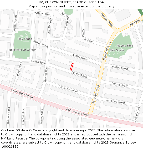80, CURZON STREET, READING, RG30 1DA: Location map and indicative extent of plot