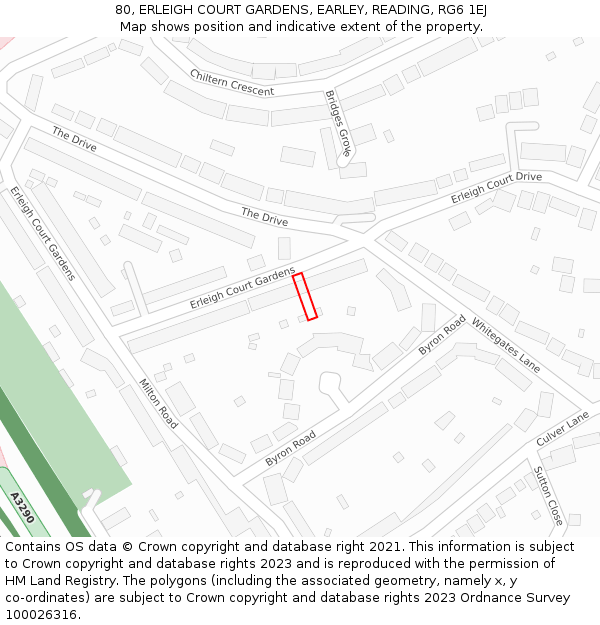 80, ERLEIGH COURT GARDENS, EARLEY, READING, RG6 1EJ: Location map and indicative extent of plot