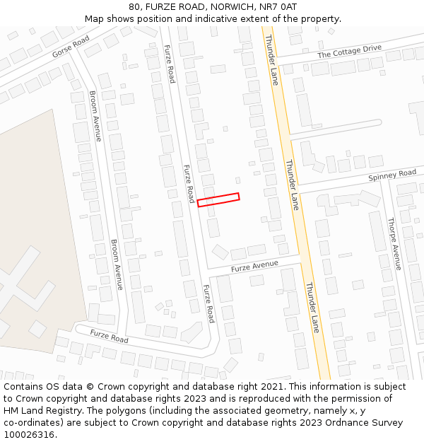 80, FURZE ROAD, NORWICH, NR7 0AT: Location map and indicative extent of plot
