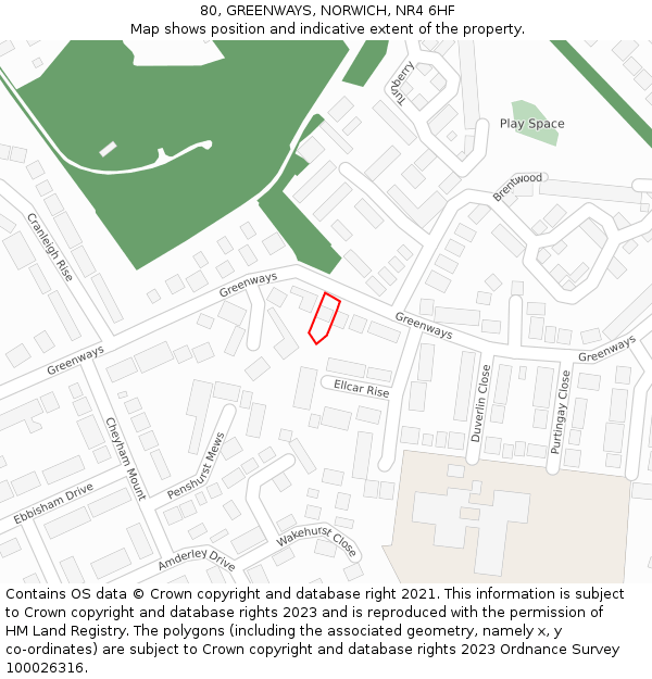 80, GREENWAYS, NORWICH, NR4 6HF: Location map and indicative extent of plot