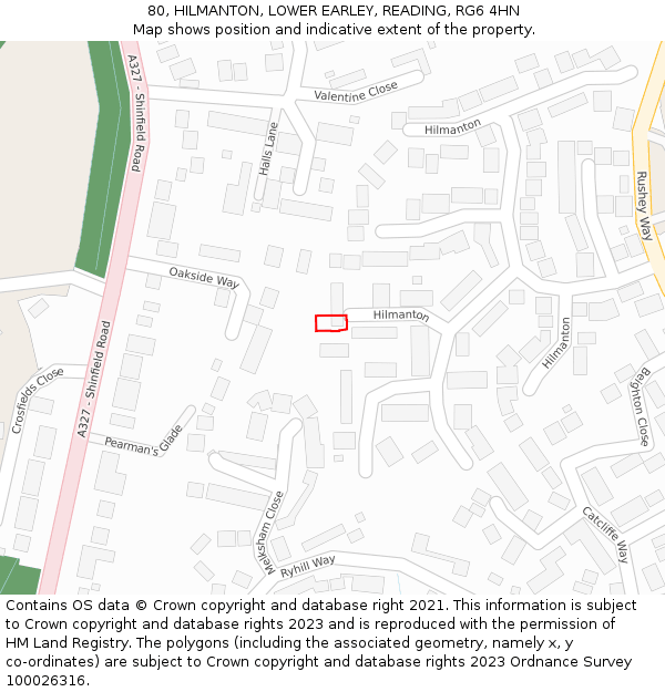 80, HILMANTON, LOWER EARLEY, READING, RG6 4HN: Location map and indicative extent of plot
