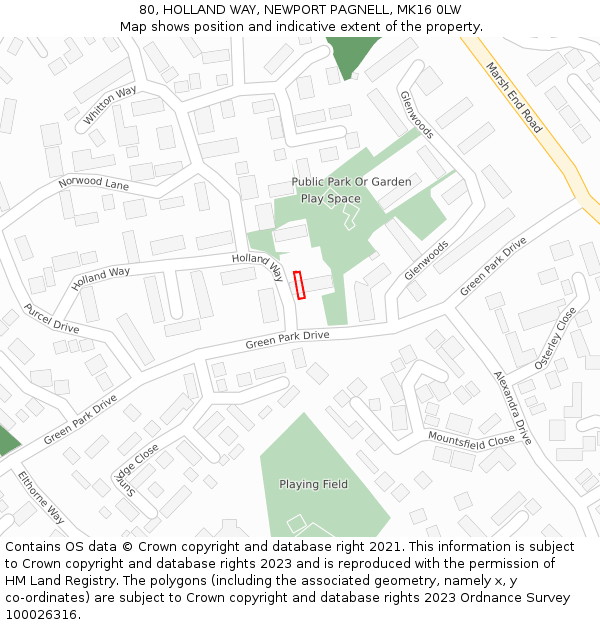 80, HOLLAND WAY, NEWPORT PAGNELL, MK16 0LW: Location map and indicative extent of plot