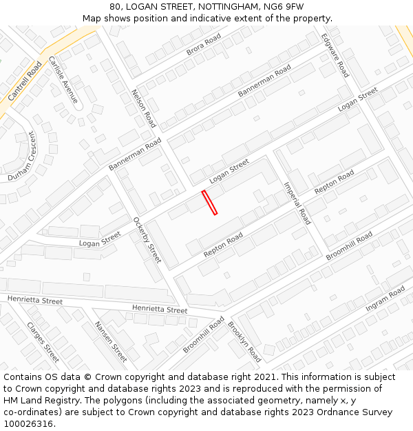 80, LOGAN STREET, NOTTINGHAM, NG6 9FW: Location map and indicative extent of plot