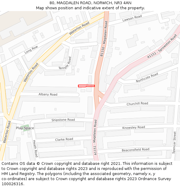 80, MAGDALEN ROAD, NORWICH, NR3 4AN: Location map and indicative extent of plot