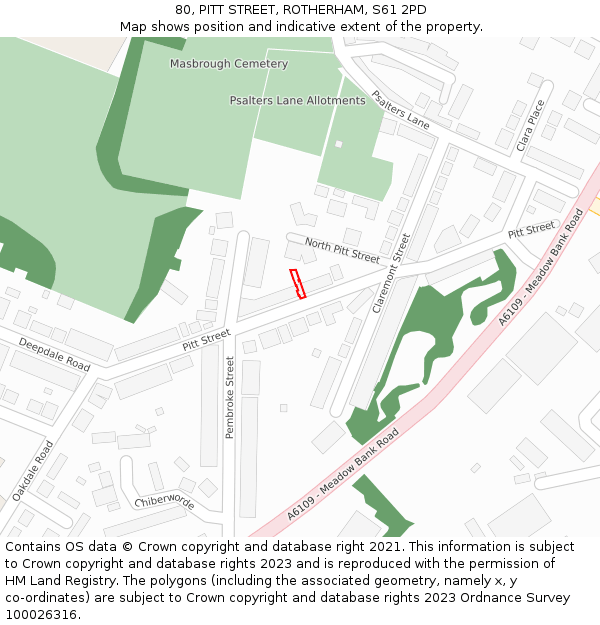 80, PITT STREET, ROTHERHAM, S61 2PD: Location map and indicative extent of plot