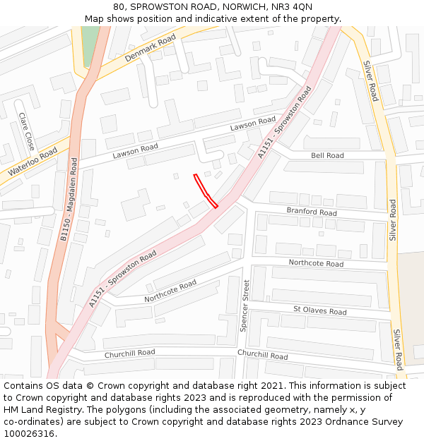 80, SPROWSTON ROAD, NORWICH, NR3 4QN: Location map and indicative extent of plot