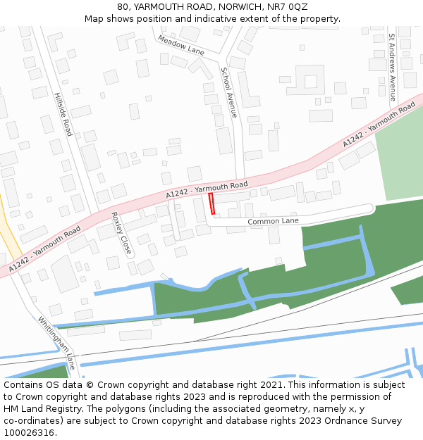 80, YARMOUTH ROAD, NORWICH, NR7 0QZ: Location map and indicative extent of plot