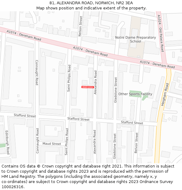 81, ALEXANDRA ROAD, NORWICH, NR2 3EA: Location map and indicative extent of plot
