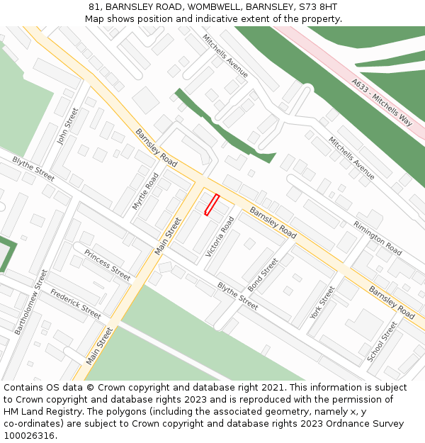 81, BARNSLEY ROAD, WOMBWELL, BARNSLEY, S73 8HT: Location map and indicative extent of plot