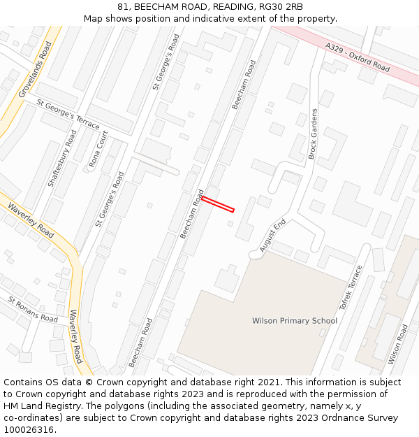 81, BEECHAM ROAD, READING, RG30 2RB: Location map and indicative extent of plot