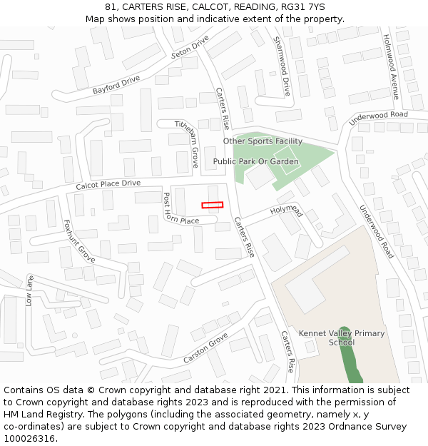 81, CARTERS RISE, CALCOT, READING, RG31 7YS: Location map and indicative extent of plot