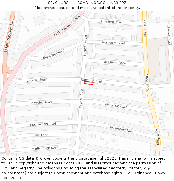 81, CHURCHILL ROAD, NORWICH, NR3 4PZ: Location map and indicative extent of plot