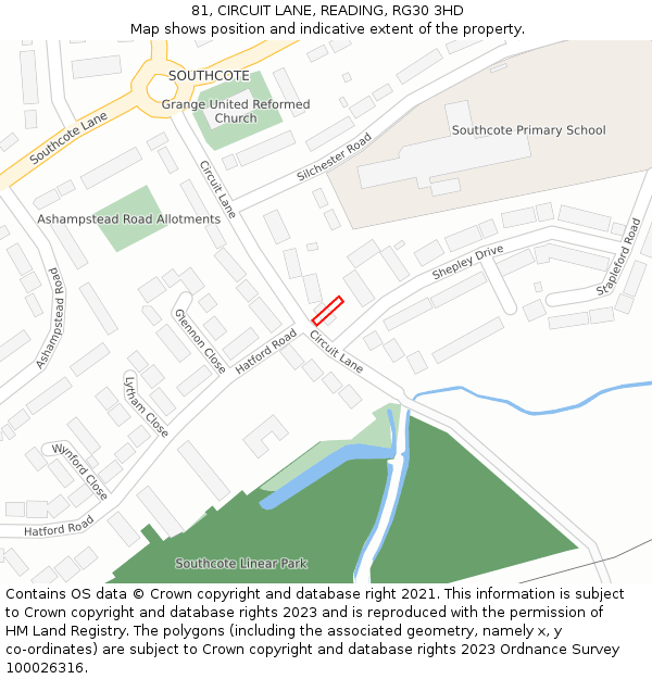 81, CIRCUIT LANE, READING, RG30 3HD: Location map and indicative extent of plot