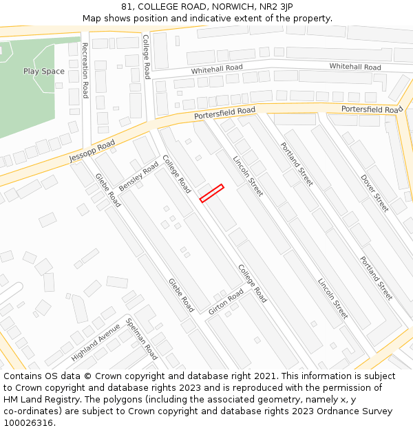 81, COLLEGE ROAD, NORWICH, NR2 3JP: Location map and indicative extent of plot