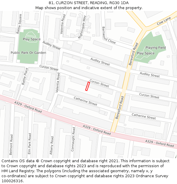 81, CURZON STREET, READING, RG30 1DA: Location map and indicative extent of plot