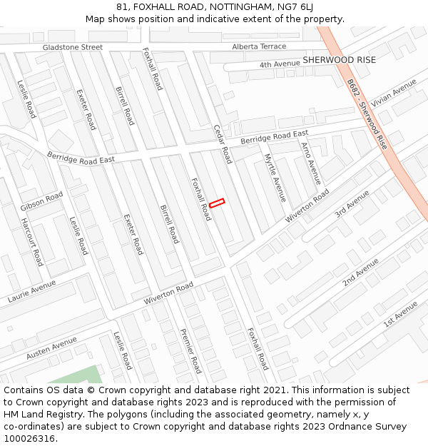 81, FOXHALL ROAD, NOTTINGHAM, NG7 6LJ: Location map and indicative extent of plot