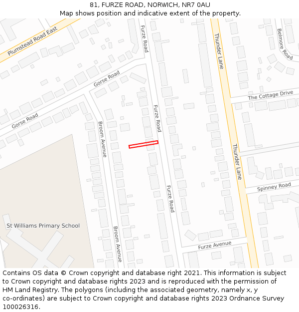 81, FURZE ROAD, NORWICH, NR7 0AU: Location map and indicative extent of plot