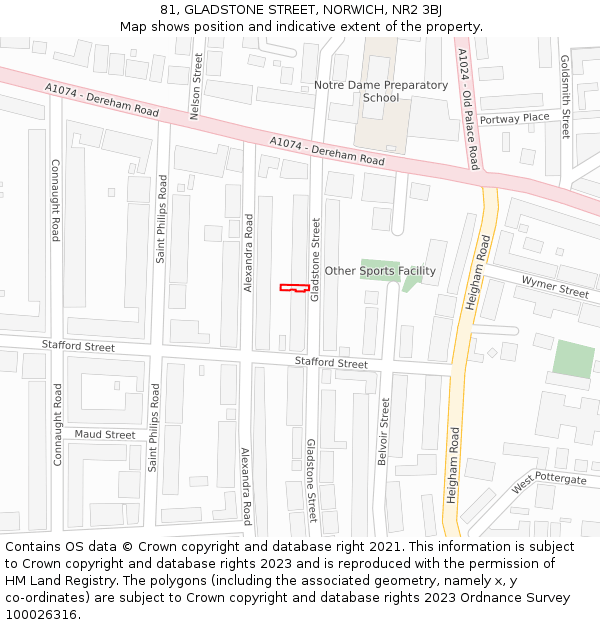 81, GLADSTONE STREET, NORWICH, NR2 3BJ: Location map and indicative extent of plot