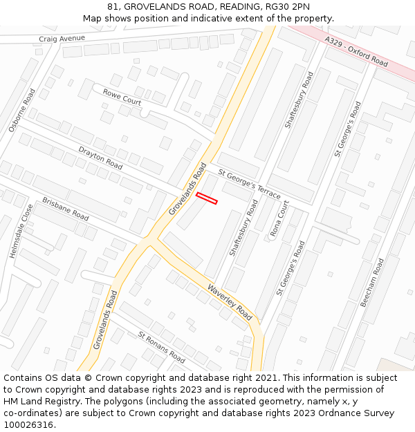 81, GROVELANDS ROAD, READING, RG30 2PN: Location map and indicative extent of plot