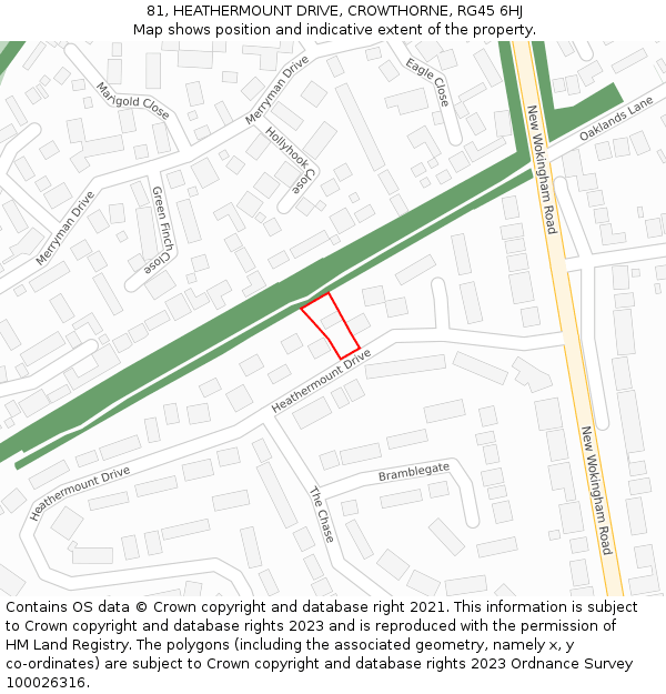 81, HEATHERMOUNT DRIVE, CROWTHORNE, RG45 6HJ: Location map and indicative extent of plot