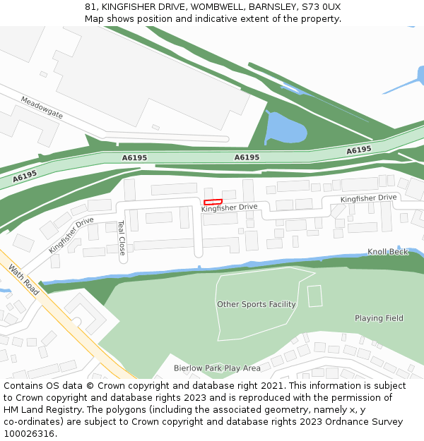 81, KINGFISHER DRIVE, WOMBWELL, BARNSLEY, S73 0UX: Location map and indicative extent of plot