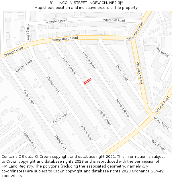 81, LINCOLN STREET, NORWICH, NR2 3JY: Location map and indicative extent of plot