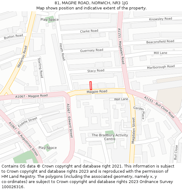 81, MAGPIE ROAD, NORWICH, NR3 1JG: Location map and indicative extent of plot