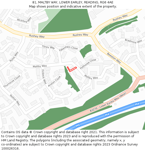 81, MALTBY WAY, LOWER EARLEY, READING, RG6 4AE: Location map and indicative extent of plot