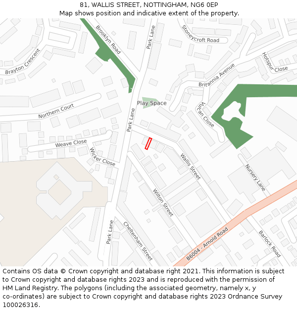 81, WALLIS STREET, NOTTINGHAM, NG6 0EP: Location map and indicative extent of plot