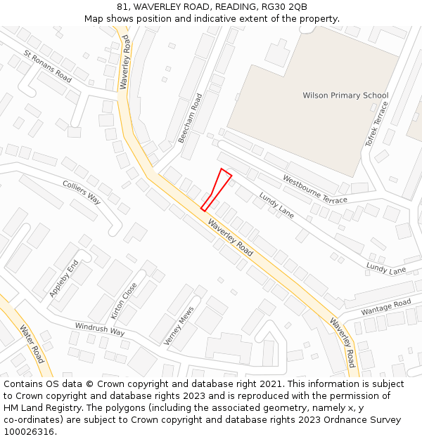 81, WAVERLEY ROAD, READING, RG30 2QB: Location map and indicative extent of plot