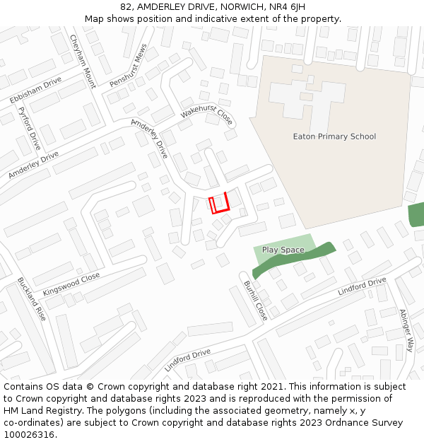82, AMDERLEY DRIVE, NORWICH, NR4 6JH: Location map and indicative extent of plot