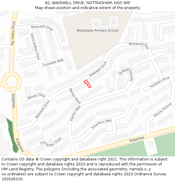 82, BAKEWELL DRIVE, NOTTINGHAM, NG5 9AF: Location map and indicative extent of plot