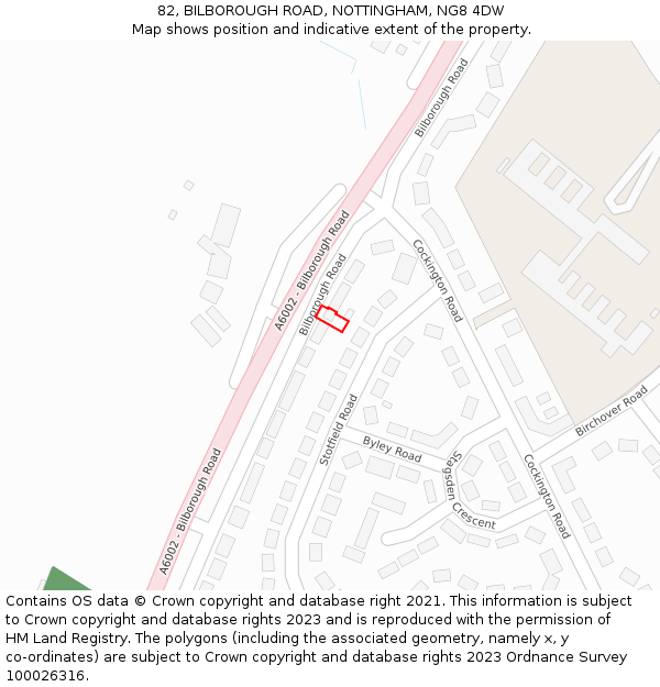 82, BILBOROUGH ROAD, NOTTINGHAM, NG8 4DW: Location map and indicative extent of plot